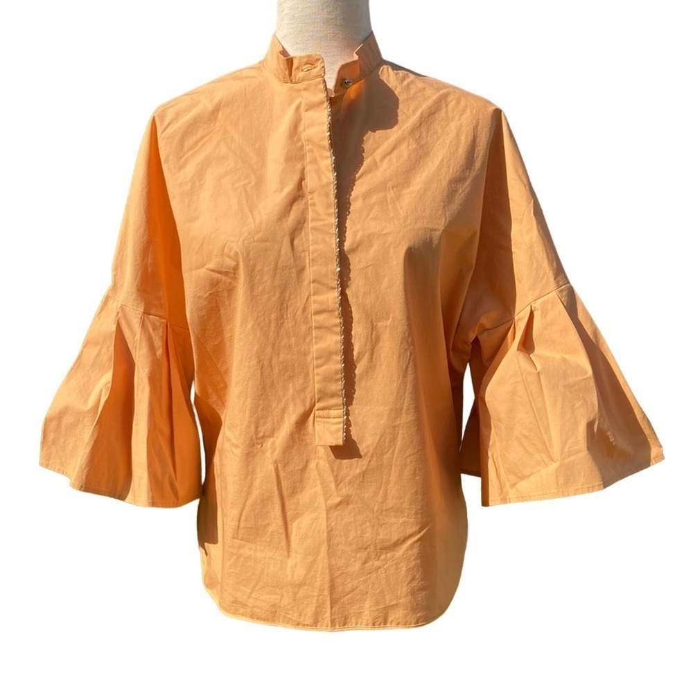 GENNY Poplin Pleated Statement Sleeve Button Down Shirt   EUC